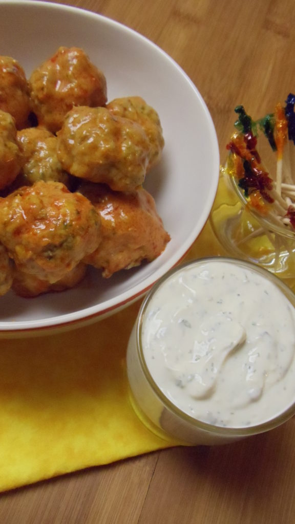 Buffalo Chicken Meatballs with Blue Cheese Ranch Dipping Sauce