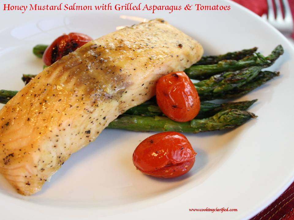 Honey Mustard Salmon with Grilled Asparagus  & Tomatoes