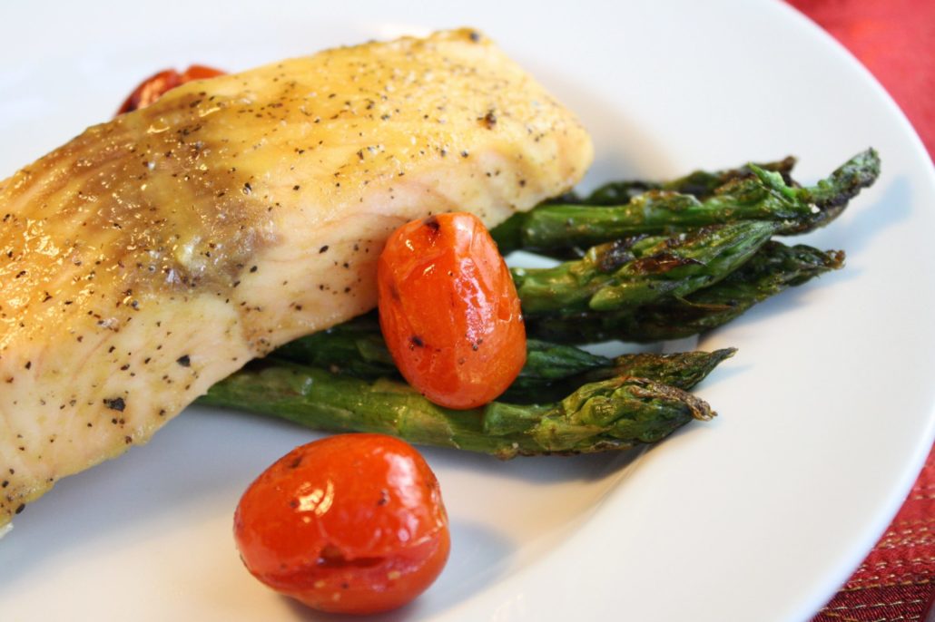Hone Mustard Salmon with Grilled Asparagus