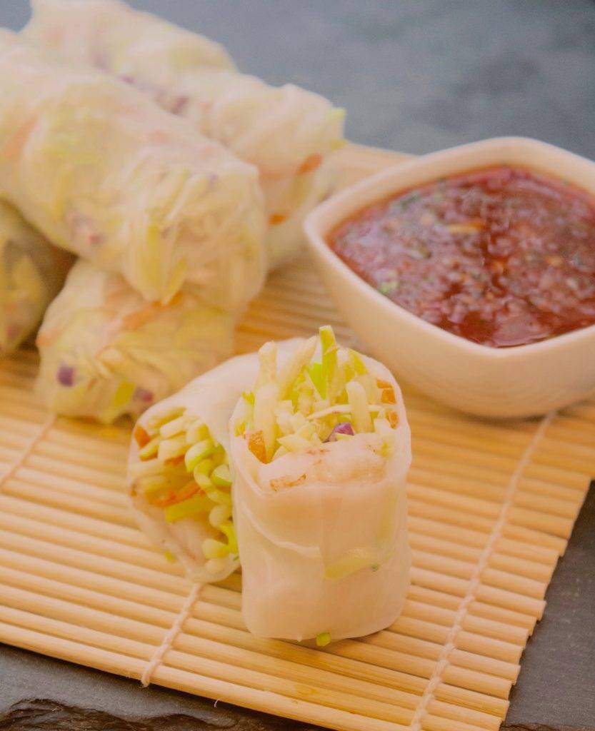 Shrimp & Slaw Spring Rolls will be your go-to recipe! Grab some rice paper wrappers and a bag of slaw from the produce section, saute some shrimp and whisk up a delicious dipping sauce and you are done!