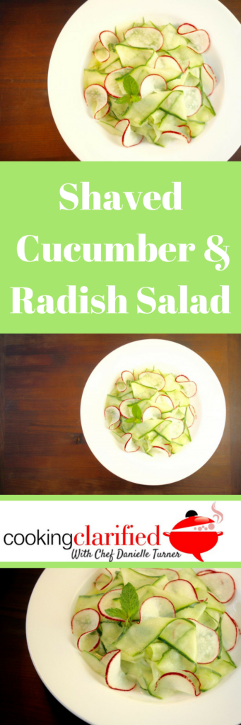 Radishes paired with cucumber make for a great combo in this Shaved Cucumber & Radish Salad. The big flavor of the radish is tempered by the mild-mannered cucumber (crunchy water). Add a simple vinaigrette and your Shaved Cucumber & Radish Salad is ready to go!  This is the perfect dish if you're craving something light with big flavor and big crunch.