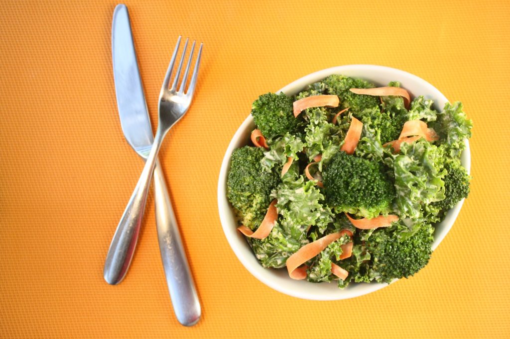 If you can boil water (and you know you can) you can get this Broccoli, Kale & Carrot Salad on your table in minutes! Buy your veggies already prepped -- broccoli florets already trimmed, bagged chopped kale and shredded carrots -- to save a little time. If you want to add some protein toss in chopped grilled chicken or sauteed shrimp but honestly it's A-OK all on its on. And you can eat the WHOLE thing if you want, with no guilt, because VEGETABLES! So, get to the store, get back in the kitchen and get you some of this Broccoli, Kale & Carrot Salad. It can be what's for dinner or lunch or even breakfast. It's round-the-clock good!