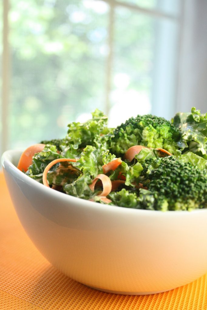 If you can boil water (and you know you can) you can get this Broccoli, Kale & Carrot Salad on your table in minutes! Buy your veggies already prepped -- broccoli florets already trimmed, bagged chopped kale and shredded carrots -- to save a little time. If you want to add some protein toss in chopped grilled chicken or sauteed shrimp but honestly it's A-OK all on its on. And you can eat the WHOLE thing if you want, with no guilt, because VEGETABLES! So, get to the store, get back in the kitchen and get you some of this Broccoli, Kale & Carrot Salad. It can be what's for dinner or lunch or even breakfast. It's round-the-clock good!