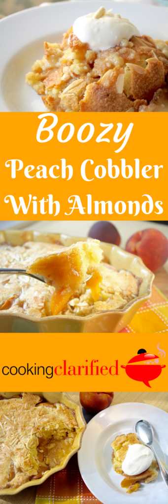 Boozy Peach Cobbler with Almonds