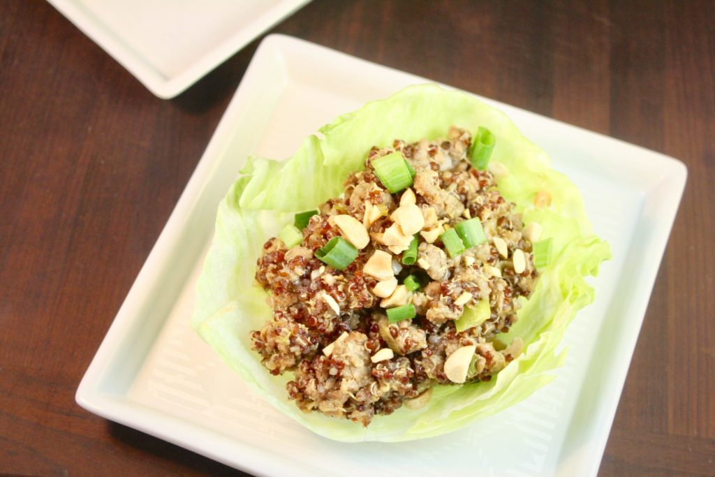 Kung Wow Chicken & Quinoa Lettuce Cups have all the flavors of Kung Pao, but lighter. I ditched the rice and swapped ground chicken (ground turkey will work, too) for diced chicken breasts. The quinoa gives it a protein (and flavor) boost and just the right consistency for spooning into crispy lettuce cups. This twist on the original has less heat to accommodate my kid's aversion to all things spicy, but still sings all the familiar notes of the Kung Pao you know and love. It's not quite Kung Pao, but definitely Kung WOW.