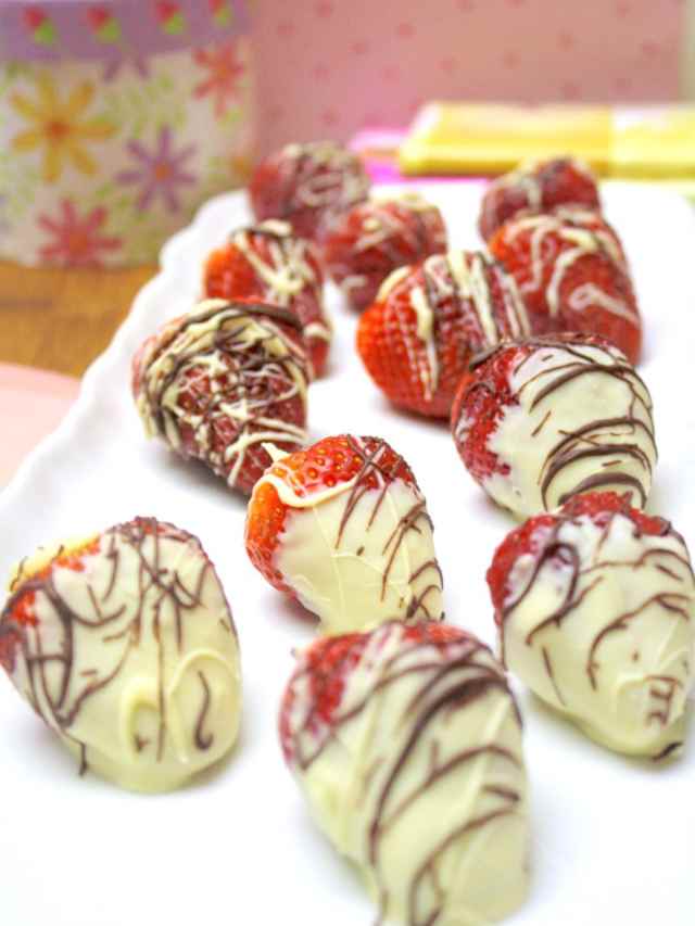White Chocolate & Mascarpone Stuffed Strawberries Web Story Poster